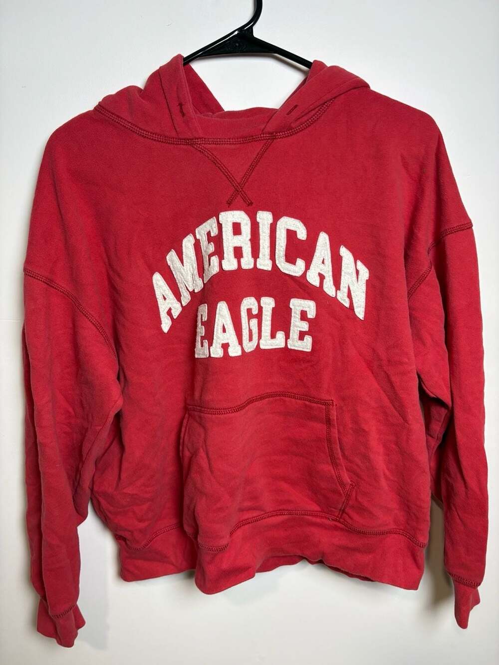 American Eagle Red Fleece Oversized Hoodie Graphic Pullover Size XS